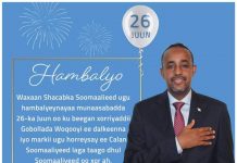 Ra’iisul Wasaare Rooble oo Shacabka Soomaaliyeed ugu Hambalyeeyay xuska 26ka June