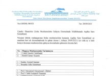 Liiska musharaxiinta doorashada bari galayaa tartanka 29/09/2021.