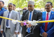 Ku-simaha Madaxweynaha JFS oo xarriga ka jaray xafiiska guddoonka waxaana uu dhagax dhigay xafiisyada golaha shacabka