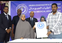 Xafladda caleemo saarka Guddiga labada gole ee Ururka dhaqaatiirta oo lagu qabtay Muqdisho