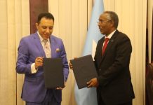 Wasiirka arrimaha dibadda oo Muqdisho ku soo dhaweeyey madaxweynaha hay’adda WFDP iyo wafdi la socda