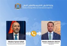 Wasiirka Arrimaha Dibadda oo Wadahadal dhanka Taleefanka la yeeshay Dhiggiisa Urdun.
